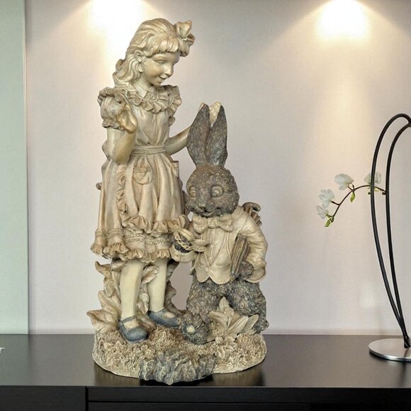 Very Rare 2003 Alice in Wonderland with Rabbit Statue 14 Inches High
